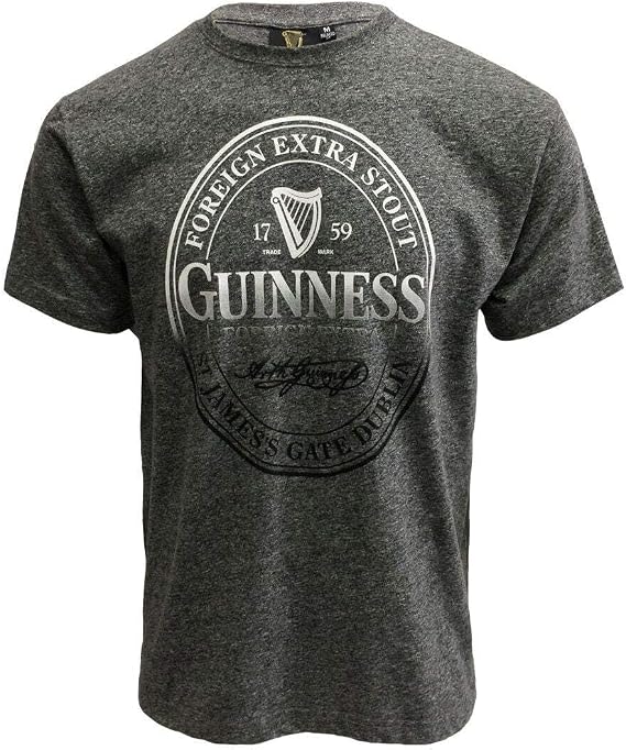 Guinness T-Shirt with Foreign Extra Stout Bottle Label Print, Grey (X-Large)
