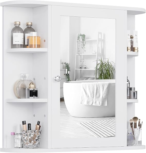 Shintenchi Bathroom Medicine Cabinet with Mirror, Wall Mounted, White