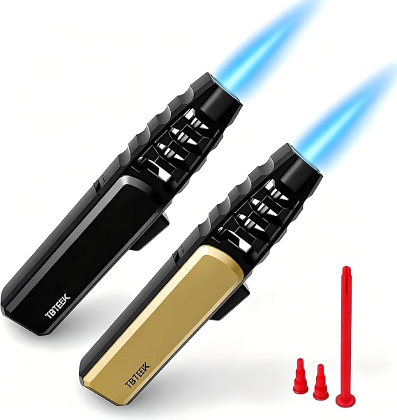 TBTeek Butane Torch Lighter - Adjustable Jet Flame Lighter, Refillable Bright Fire Blow Torch, Cooking Lighter with Safety Lock for creme, BBQ, Baking, Candle, Camping, Gold (Gas Not Included)