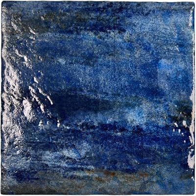 6x6 Florida Sea Blue Square Exact Size 5.75 Inch Glossy Glazed Porcelain Floor Wall Pool Tile Backsplash for Swimming Pools, Kitchen Bathroom Shower, Accent Decor 1 Piece