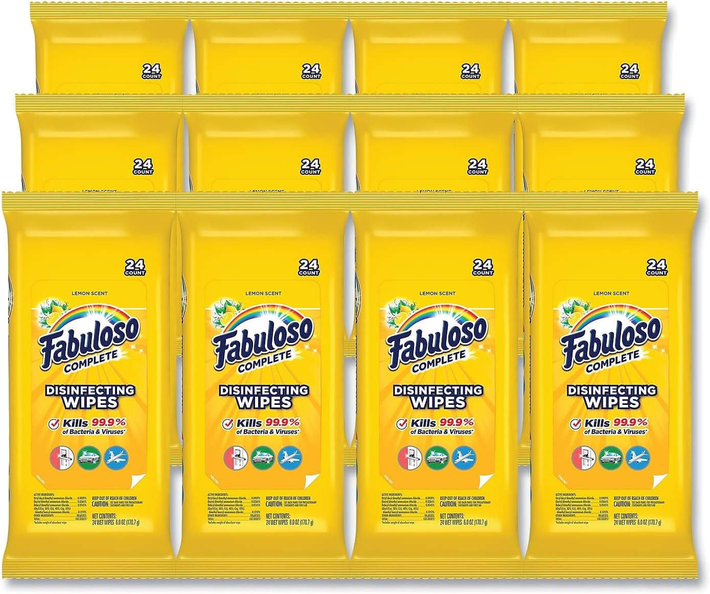 Fabuloso Complete Disinfecting Wipes, Lemon, 24 count