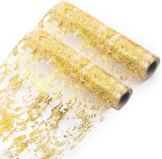 Gold Metallic Table Runner Gold Mesh Table Runners for Bridal Shower Dining Wedding Party Table Decorations (2pcs 9ft, Gold)