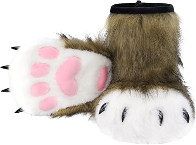 HAOAN Furry Animal Paw Slippers Fuzzy Boots Cat Fox Wolf Bear Claw Shoes Halloween Cosplay Costume Accessories