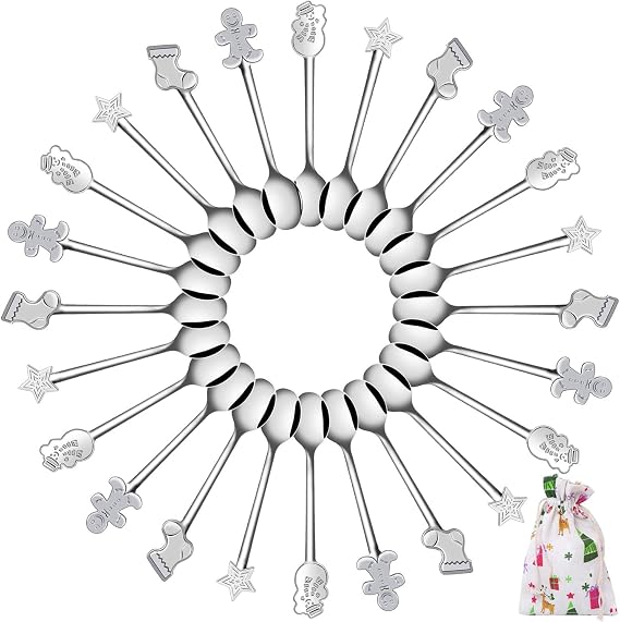 Aneco 24 Pack Christmas Mini Spoons Set Stainless Steel Spoon for Coffee Tea Soup Sugar Dessert Seasoning Ice Cream