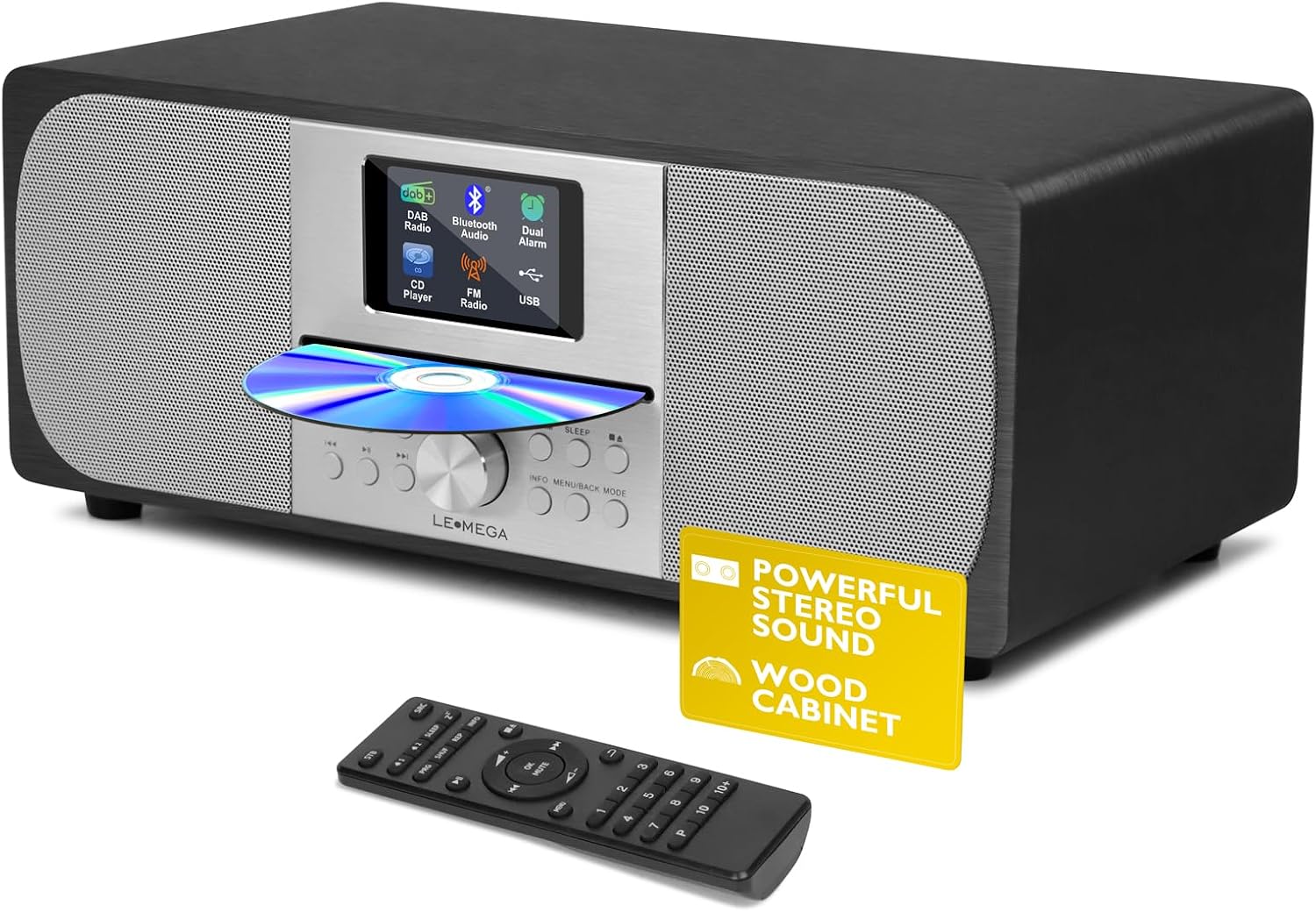 Lemega MSY6 CD Player With DAB and FM Radio | HIFI System | Bluetooth | Powerful Stereo System | Acoustic Wood Cabinet | 100W Speakers | 40 Presets | Headphone Jack