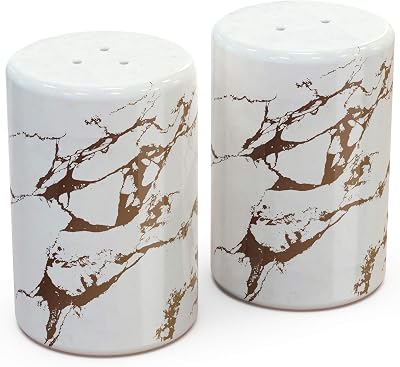 Gold Ceramic Salt and Pepper Shakers with Lids - Modern Salt and Pepper Shaker Set