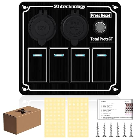Marine Boat Rocker Switch Panel,Waterproof 8 Gang Toggle Switch Panel with Dual USB and Voltmeter Panel for RVs, Cars, Boats, Trucks,Trailers N1F4 Black