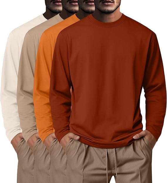 Neer 4 Pack Men Big and Tall Shirts Cotton Long Sleeve Basic Top