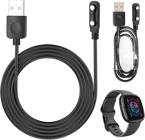 Charging Station for Smart Watch, Universal Magnetic SmartWatch Accessories Charger Cable 2 Pin Cord, Charger Contact pin spacing 4 mm for Smart Watch, Fitness Tracker (Black)