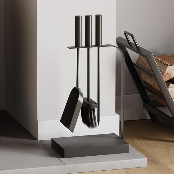 FIRE VIDA 4 Piece Aston Fire Companion Set, Black Fireside Fireplace