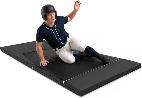 Baseball Sliding Mat Trainer 10x3.6 ft Slide Mat for Baseball and Softball | 1.7 Inch Thick Foam Waterproof Antislip Foldable with Zipper and Stakes for Soccer Rugby Gymnastics Yoga and More