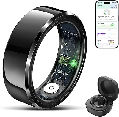 Smart Ring Health Tracker for Men Women, Waterproof Fitness Ring, Bluetooth Connected Health Ring, Activity Tracker Records Steps Distance Calories, Compatible with Android & iOS