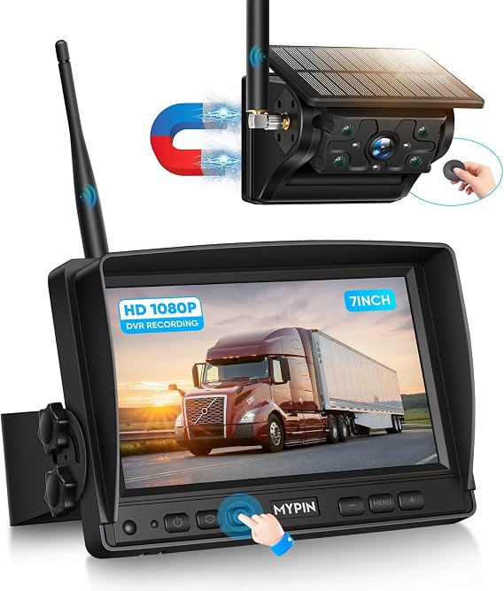 Solar Wireless Magnetic Backup Camera with 7 Inch 1080P Monitor System | 9900mAh Battery Powered Rechargeable IP69 Waterproof HD Back Up Rear View Remote Control for Car Truck Trailer RV VN003