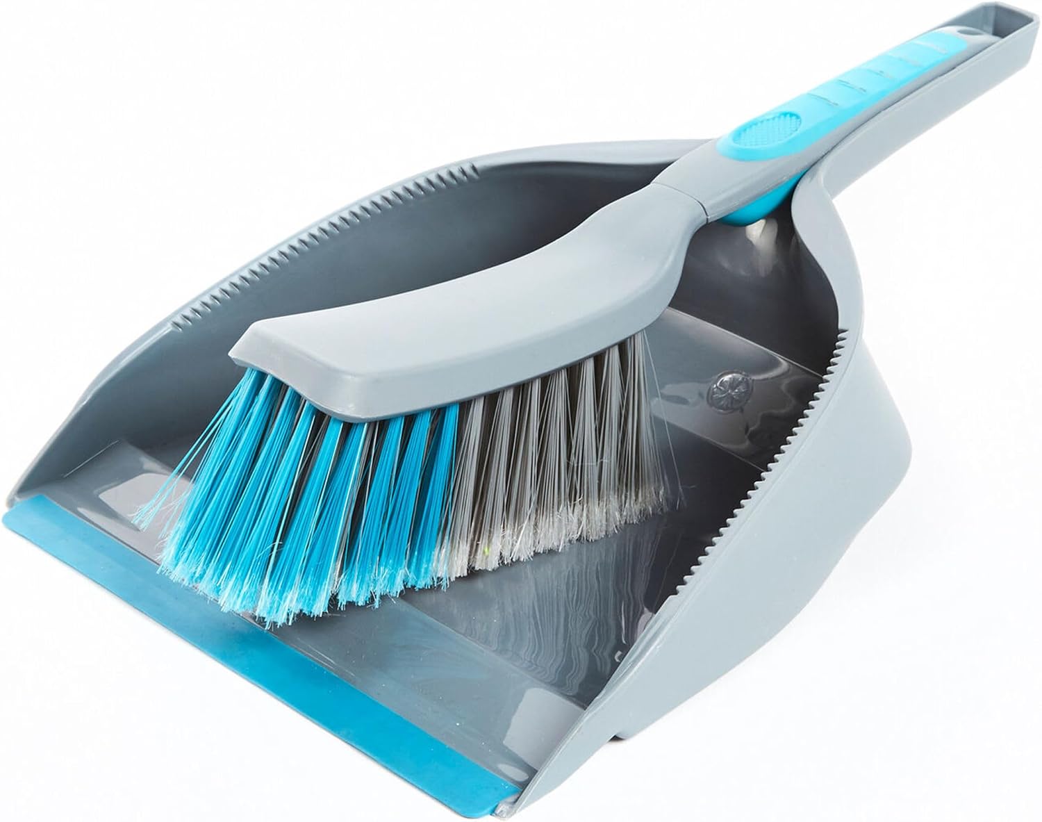 Beldray LA049254 Cleaning Kitchen Floor Dustpan and Brush Set, Ergonomic Handle, Ideal for All Surfaces, Rubber Lip, Compact for Easy Storage, GreyBlue