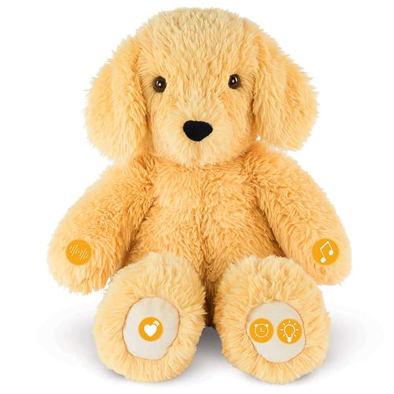 BEREST Newborns Musical Baby Sleep Soother, Mom's Heartbeat White Noise Machine|Dog Sleeping Aid with Cry Sensor|Night Light & 9 Sounds Therapy|Sleepy Puppy Stuffed Toy for Toddler Crib|Yellow