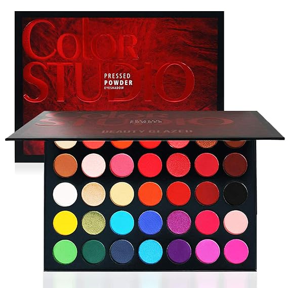 BestLand 35 Color Studio Eyeshadow Palette for Halloween Makeup, Pop Makeup Inner Artist Matte Shimmer Luminous Velvet Texture Pressed Colors Powder Creamy Eye Shadow Blendable Natural Makeup Palette