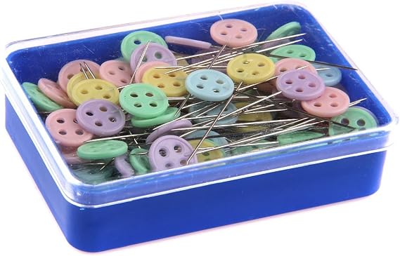 100 Pcs Flat Button 1.9" Head Pins Boxed Straight Pins Quilting Quilter's Pins