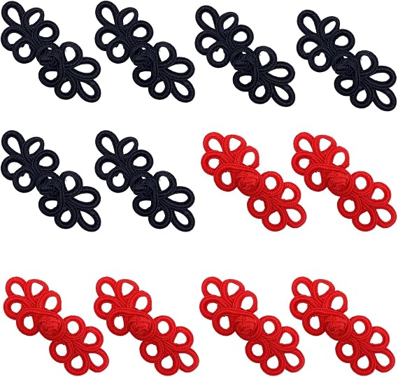 Chinese Frog Buttons Closures, 12 Pairs | Chinese Knots, Scarf Toggle, Decorative, For Cardigan Coat and Hanfu Costume, Sewing DIY Projects