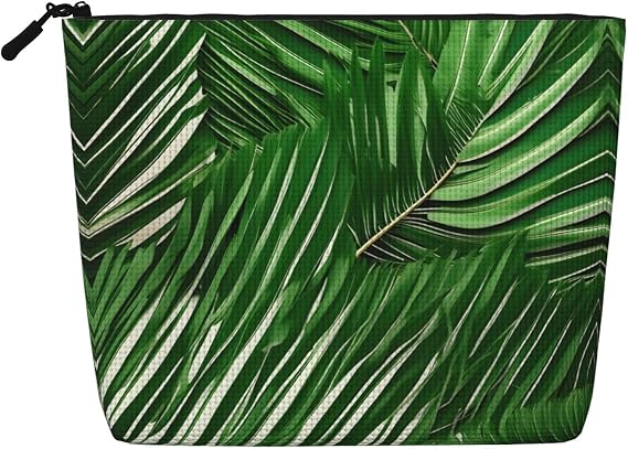 Owl Tree Branches Printed Reusable Cosmetic Bag â€“ Travel Toiletry Organizer, Zipper Pouch for Makeup Accessories, Lush Green Palm Leaves, One Size