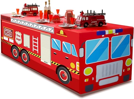 6Ft Fire Truck Birthday Party Tablecloth,Firefighter Birthday Party Decorations,Fire Truck Table Cloth for Kids Boys Firefighter Firetruck Theme Party Decorations Supplies