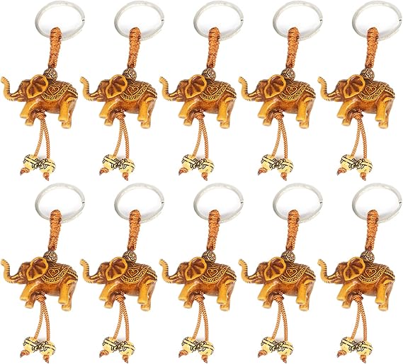 HomeSoGood 10PCS Wooden Carved Elephant Pendant Keychain Cute Carving Key Ring Jewelry Charms Keyring Accessories
