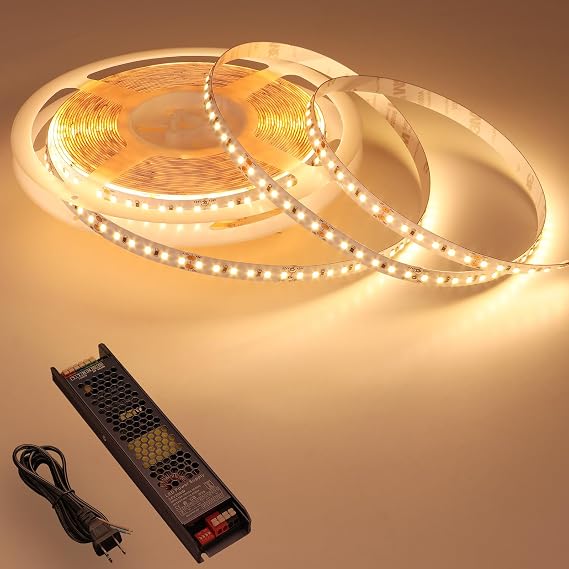 BENLUN 24V LED Strip Light Kit 32.8ft, 3000K Warm White Cuttable Flexible LED Tape Lights, SMD 2835 150W with Power Supply for Bedroom, Commercial, Kitchen, Living Room Ceiling