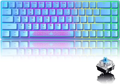 MAGIC-REFINER 60% RGB Mini Mechanical Gaming Keyboard,Portable 68 Keys,Blue Switches,Detachable USB Type-C Cable,TKL Keyboard with Two Keycaps for Windows Gaming PCBlue