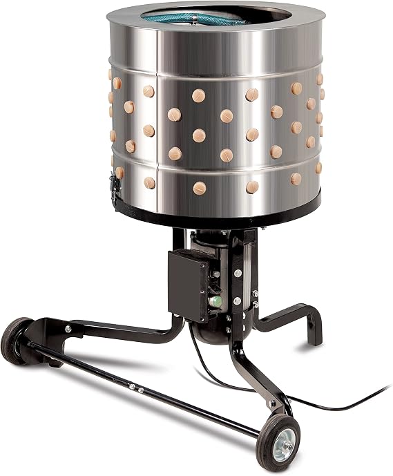 Yardbird 21833 Chicken Plucker, Stainless Steel, 1.5 HP Motor, 20-inch Drum, 110 Natural Soft Fingers, Integrated Irrigation Ring, Transport Wheels, Simple Debris Collection