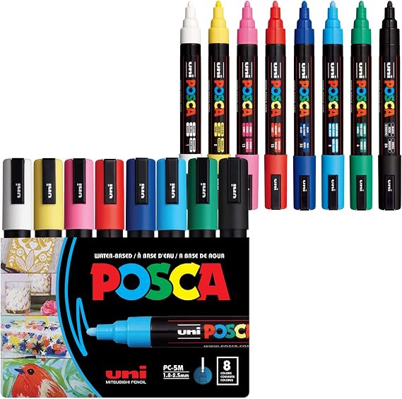POSCA PC-5M Water-Based Acrylic Paint Markers, Medium Tip, 8 Count