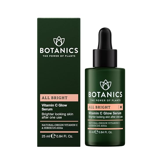 Botanics Vitamin C Face Serum - All Bright Glow Serum with Natural-Origin Vitamin C - Encourage Brighter, More Even-Looking Skin - Vegan & Cruelty-Free Skin Care - Pair with Sunscreen (1 Fl Oz)