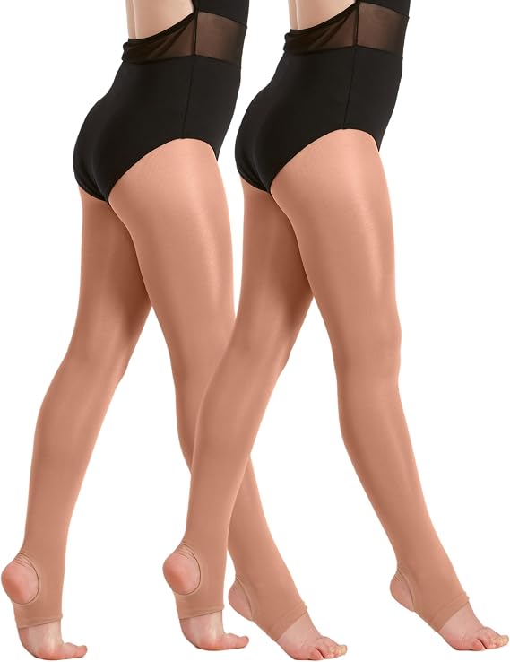 2 Pairs Dance Shimmer Stirrup Tights 60 Denier Shiny Tights For Girls Women