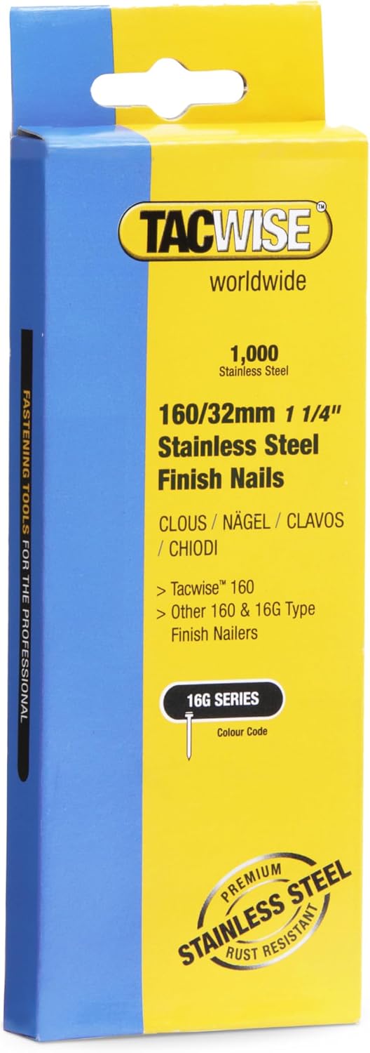 Tacwise 1096 Type 16G  32 mm Stainless Steel Finish Nails, Pack of 1000