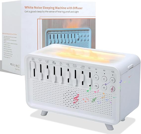 White Noise Night Light Humidifier, 3-in-1 White Noise Sound Machine Humidifier with 8 Ambient Sounds, Diffuser Sound Box Powered by USB, Sleep Sound Machine for Home Office, Timer | 8 ambient sounds, 3 brightness levels, 30/60/120 minute timer, USB powered, gentle mist for bedrooms and home offices
