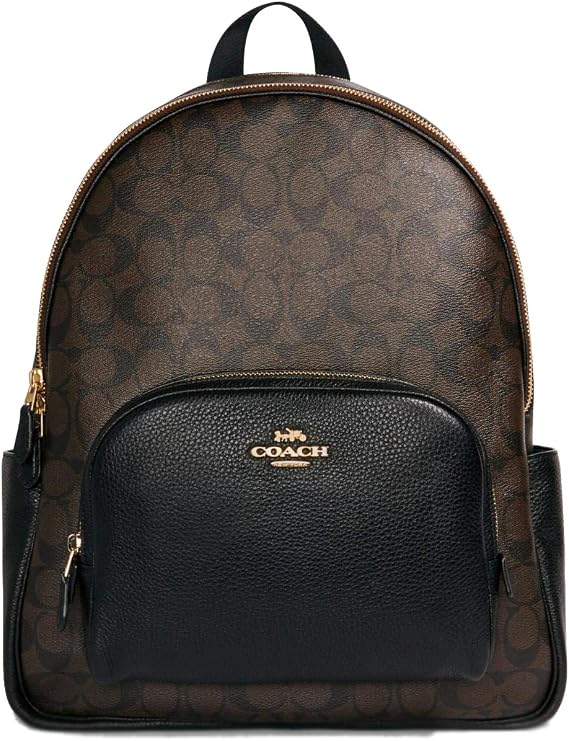 Coach Women's Large Court Backpack in Signature Canvas (Brown - Black)