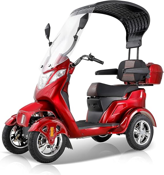 Robust 1000W Heavy-Duty Mobility Scooter with Canopy: 500lbs Weight Capacity, 40-Mile Range, All-Weather Suitability, 15 MPH Tri-Speed Control for Seniors & Adults, Red