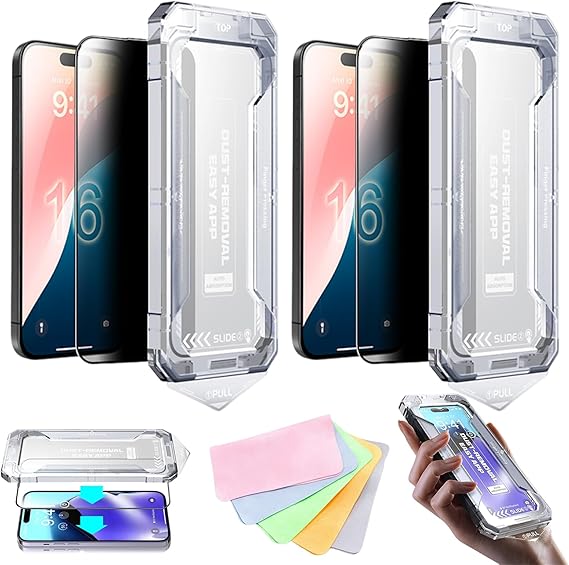 Smoothshield 2 Packs Tempered Glass Screen Protector with Anti-Scratch Anti-Fingerprint Privacy & Auto Dust-Free Install, 9 H Surface Hardness, Bubble Free (HD Clear+Privacy,12 Pro Max)