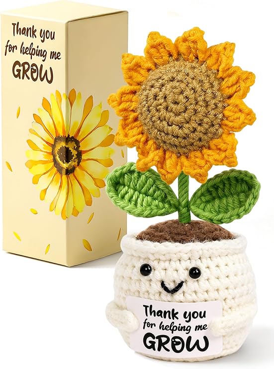 U-Goforst Teacher Appreciation Gifts, Thank You Gifts for Women Boss Coworker Friend, Emotional Support Positive Handmade Crochet Sunflower for Valentines Christmas Birthday Graduation Retirement