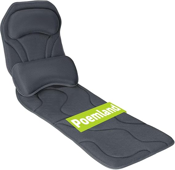 Poeml Body Bath Pillow for Tub - Extra Long & Thick Tub Pillow | Head, Back & Lumbar Support, 168 Non-Slip Suction Cups, Soft 5D Mesh Spa Cushion, Fits All Tubs-Gift for Soaking(Gray)
