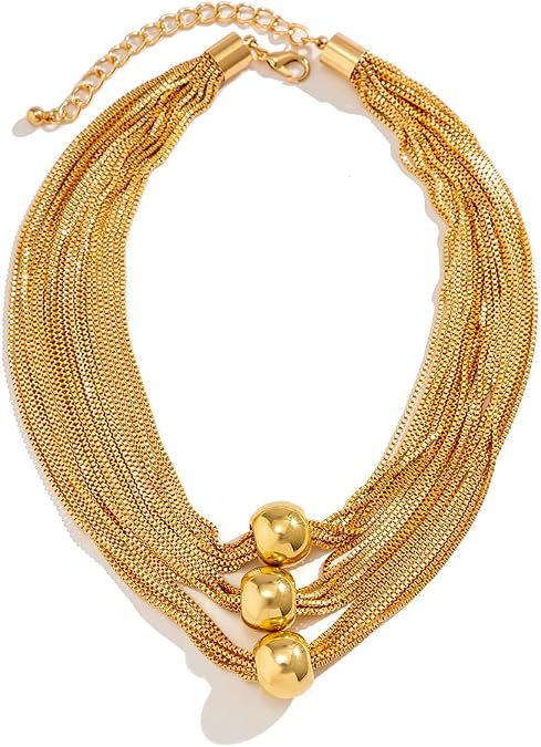 CEJUG Layered Necklaces For Women Choker Wide Collar 14K Gold Plated Multi-Layer Necklace Chunky Paperclip Snake Herringbone Chain Rhinestone