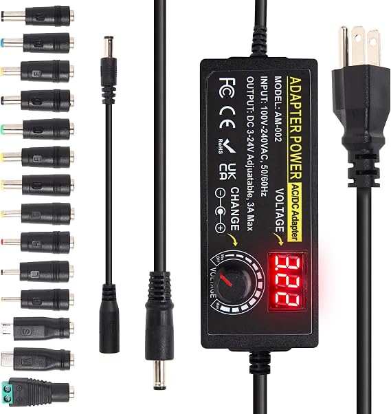 3V ~ 24V 3A 72W Power Supply Adjustable 3V 5V 6V 9V 12V 15V 16V 18V 19V 20V 24V Universal VariableAC/DC Adapter 100V-240V AC to DC Converter with 14 Tips for LED Strip Light Speaker Router