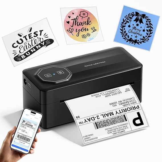 TATTMUSE Shipping Label Printer 4x6, Small Bluetooth Thermal Label Printer, A646 Postage Label Printer Compatible with Royal Mail, Evri, UPS