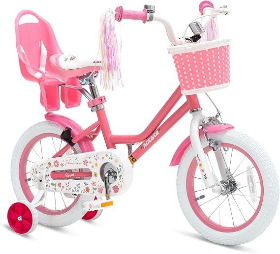 ACEGER Girls Bike with Basket for Ages 2-12 Years Old Kids, 12 14 16 18 Inch with Training Wheels,Princess Style with Streamers, Handbrake & Coaster Brake,Multiple Colors.