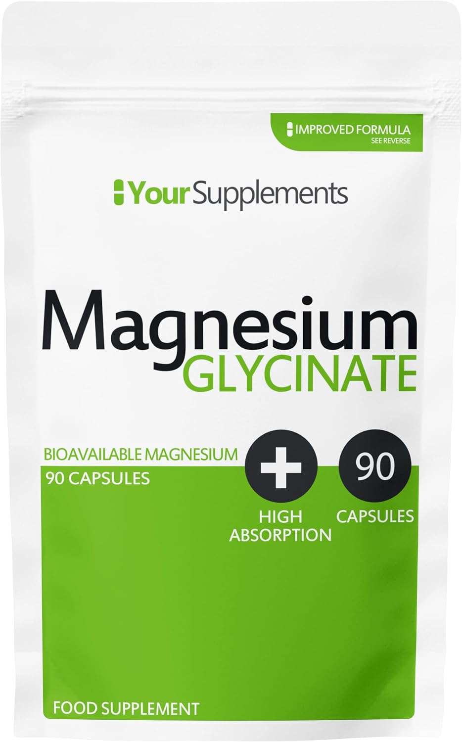 Magnesium Glycinate by Your Supplements | UK Made | True Unblended Bisglycinate | 90 High Absorption Capsules | Suitable for Vegetarians & Vegans