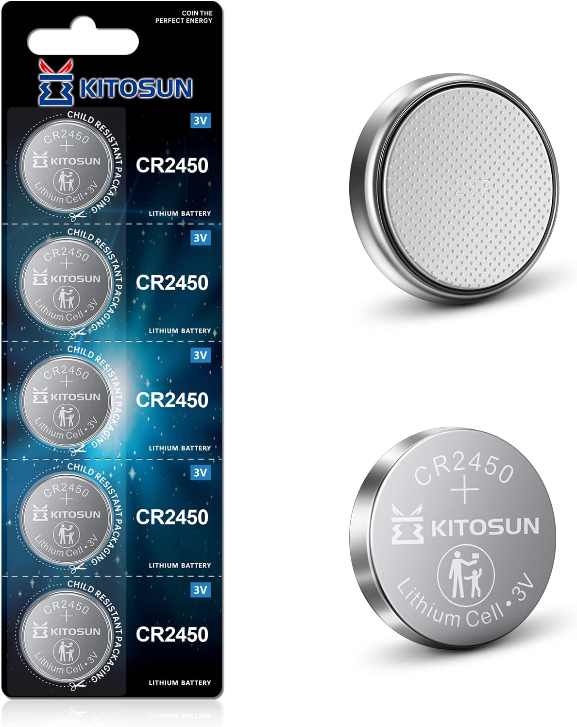CR2450 Batteries 3V Lithium Cell - 3 Volt CR 2450 Coin Button Lithium Battery Replacement for BMW Car Key Fob Remote Control Flameless LED Candles Garage Door Opener Sensor Welding Helmet 5Pcs