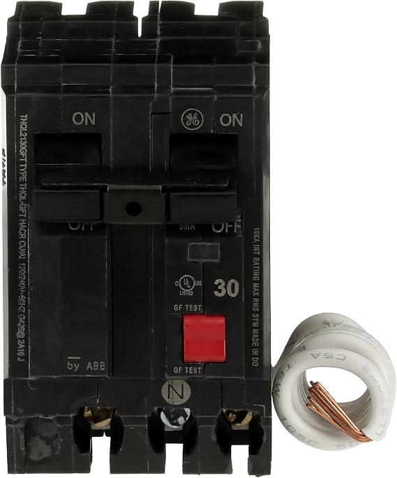 ABB Q-Line THQL2130GFTP 30A Double Pole Circuit Breaker 30 Amp Double Pole Ground Fault Breaker with Self-Test 120/240 VAC 2-Pole Ground Fault Circuit Interrupter GFCI Interrupter