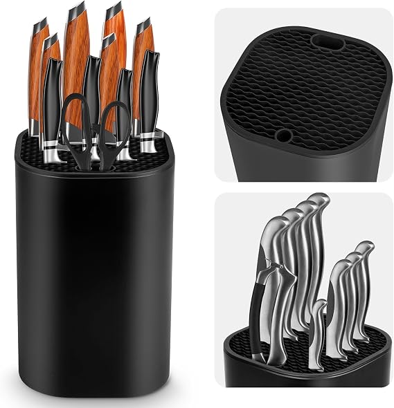 Ninonly Knife Block Without Knives, 2 in 1 Detachable Kitchen Knife Holder | Square universal knife holder with scissors slot, space-saving countertop organizer, detachable for easy cleaning