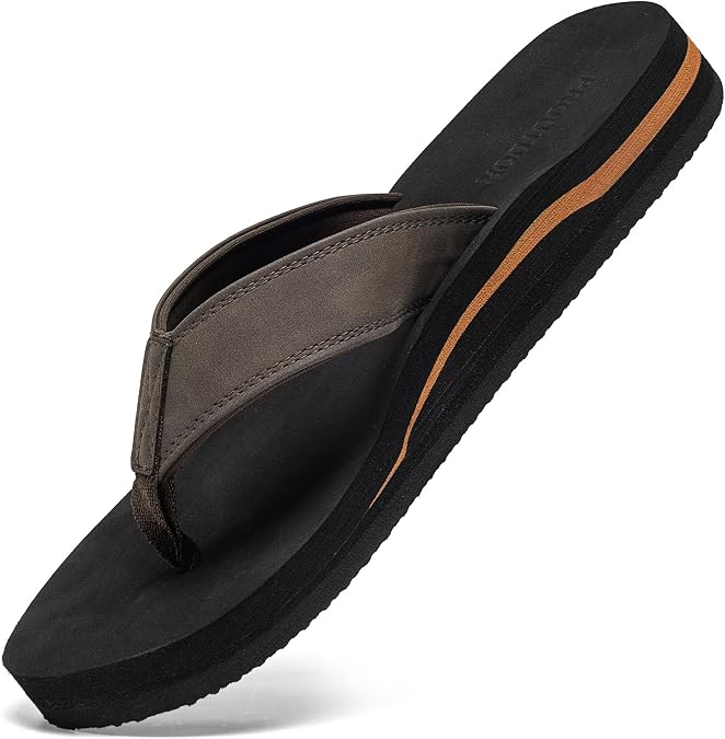 Men's Wide Flip Flops with Comfot Arch Support Athletic Thong Sandals
