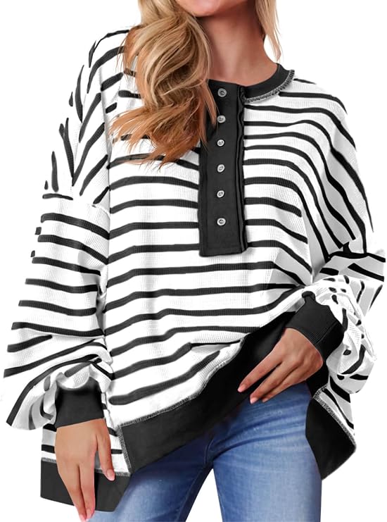 Tankaneo Womens Oversized Striped Sweatshirts Loose Pullover Fall Outfits