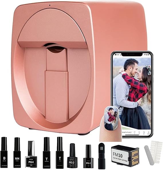 Smart Nail Printer 2026 New | 3D Digital Mobile Nail Art Printer Kit | Intelligent Portable Nail Printing Machine| Includes Pg4 Gel,Fm10 Ink, Base/Cleaning Glue(Bonus Pg0&White Gel) Pink