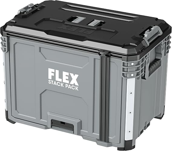 FLEX - Stack Pack Tool Storage System - Garage Box - 533241 - Made of Impact Resistant Plastic with Aluminium Reinforced Corners, Metal Latch and More - Storage for Tools Set